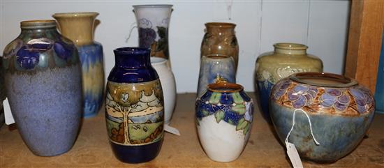 Ruskin Pottery Art vase and nine Doulton vases, various